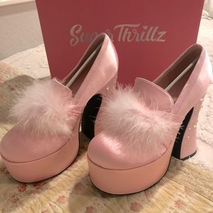 Sugar Thrillz by Dollskill NIB NWT Luxury Taste Maribou Platform Loafers Heels